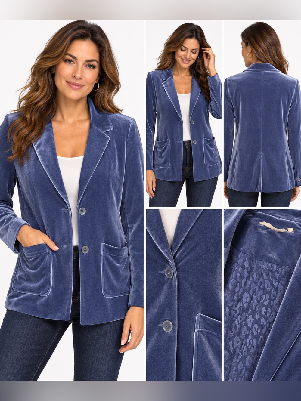 Soft Surroundings Blue Velvet Blazer Jacket Size S Two Button Pockets